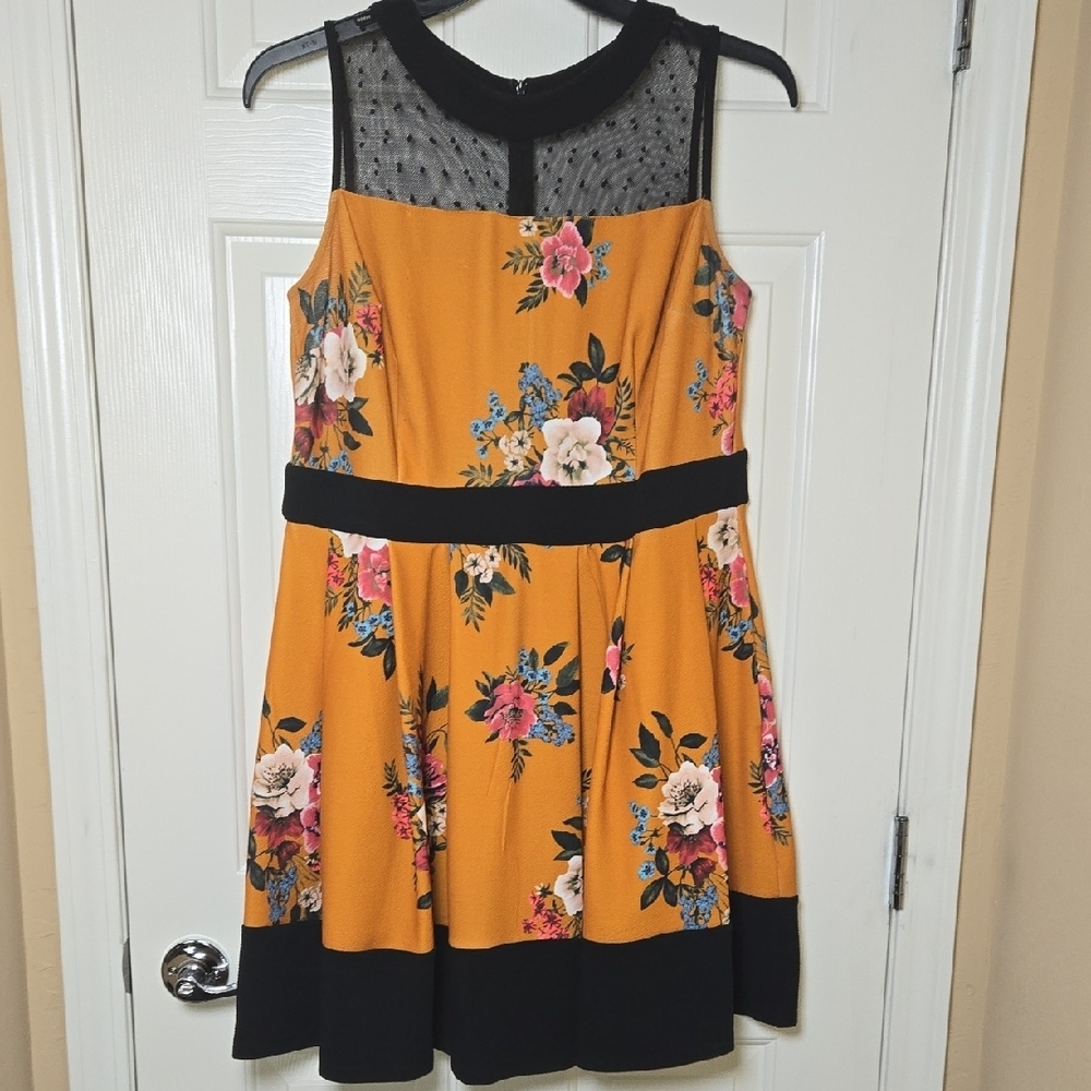SMAK PARLOUR 2X MUSTARD FLORAL RETRO Romantic Unique LIGHTWEIGHT STRETCHY Dress - Picture 7 of 15